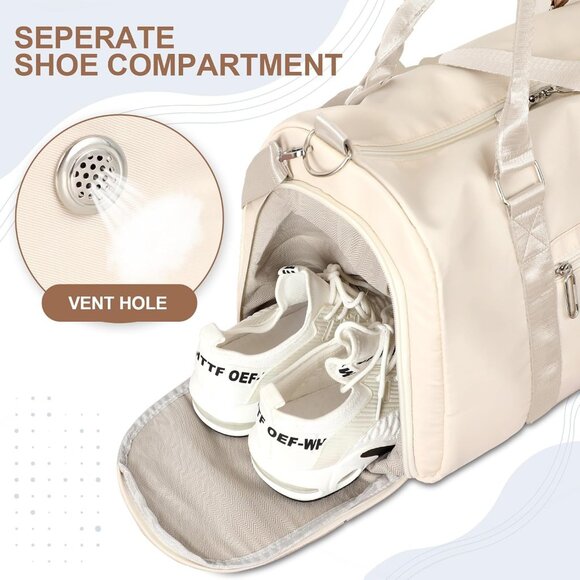 Womens Gym Tote Duffle Bag with Wet Pocket & Shoe Compartment, Sports Duffel Ove - Picture 5 of 6